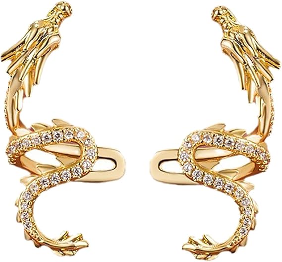 1 Pair Non-Pierced Dragon Ear Cuffs,Ear Cuff Non Piercing Helix Cartilage Clip on Wrap Earrings,Ear Cuff Earrings for Women Men (Gold)