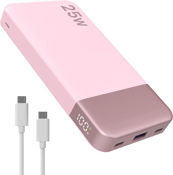 NOBIS Portable Charger 25W 10000mAh Power Bank Fast Charging | Battery Pack with C to C Cable, Battery Bank with Digital Display for iPhone iPad Android etc