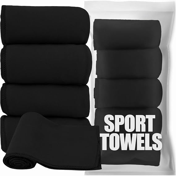 Microfiber Quick Dry Gym Towel, Lint Free Odor-Free Absorbent Fiber, Fast Drying, Men & Women Workout Gear for Body Sweat, Working Out, Towels (Black, 5Pack - 16 * 27Inch)