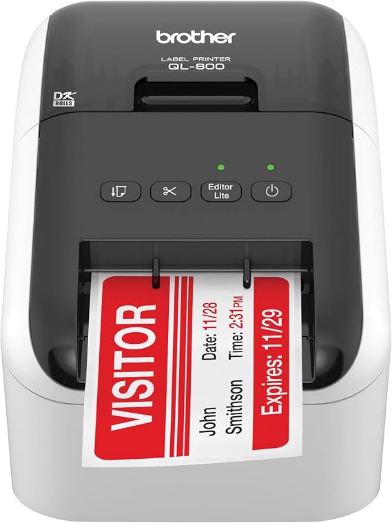Brother QL-800 High-Speed Professional Label Printer with Black and Red Printing - USB Connectivity, 2.4" Wide, 300 x 300 dpi, 93 Labels Per Minute, Automatic Cutter, Postage and Barcode Printer