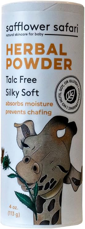 Herbal Baby Powder - All-Natural,Talc-Free Organic Arrowroot, Hypoallergenic, Vegan Made in USA by Safflower Safari
