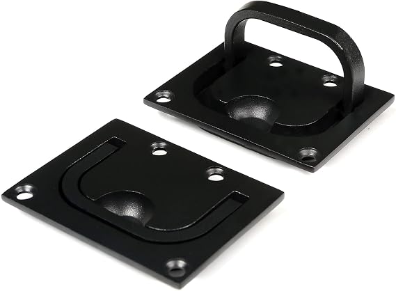 Mxeol Marine Recessed Hatch Pull Handle 3" Black Coating Stainless Steel Pair,Boat Ring Hatches Pull Handle with Back Plate