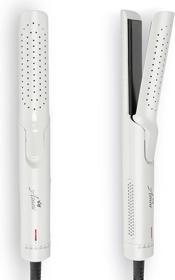 Asani 360 Airflow Styler - 2-in-1 Professional Curling Wand & Hair Straightener - Flat Iron Curler with Cooling Fan, Air Vents - Crimper Styling Tool for Volume & Curls - for All Hair (Pearl White)