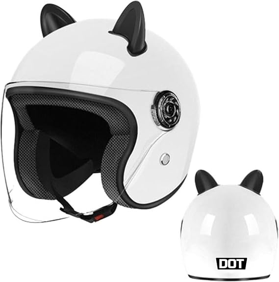 Retro 3/4 Motorcycle Half Helmets with Cat Ears,DOT Approved Youth Vintage Electric Scooter Dirt-Bike Go-Kart Moped Light Quick Buckle Open Face ATV Helmet for Adults Men Women