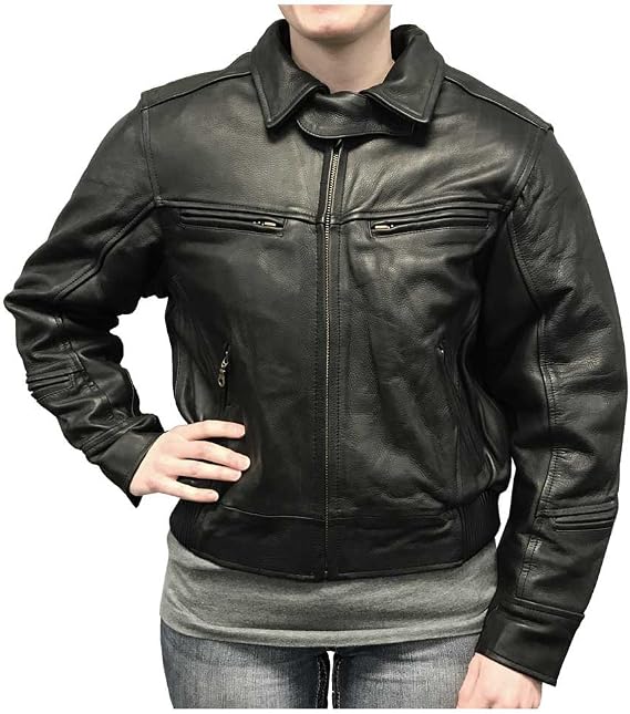 Redline Women's Bomber Naked Cowhide Leather Motorcycle Jacket, Black L-30