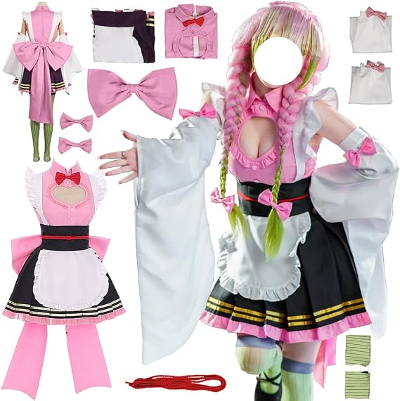 Women Costume Maid Uniform Adult Pink Dress Halloween Suit