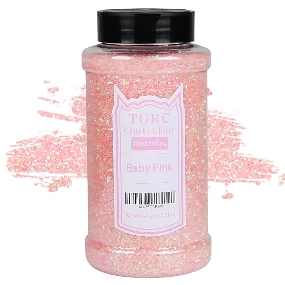 TORC Iridescent Baby Pink Chunky Glitter 1 Pound 16 OZ Glitter for Resin Crafts Tumblers Cosmetic Makeup Nail Art Festival Decoration