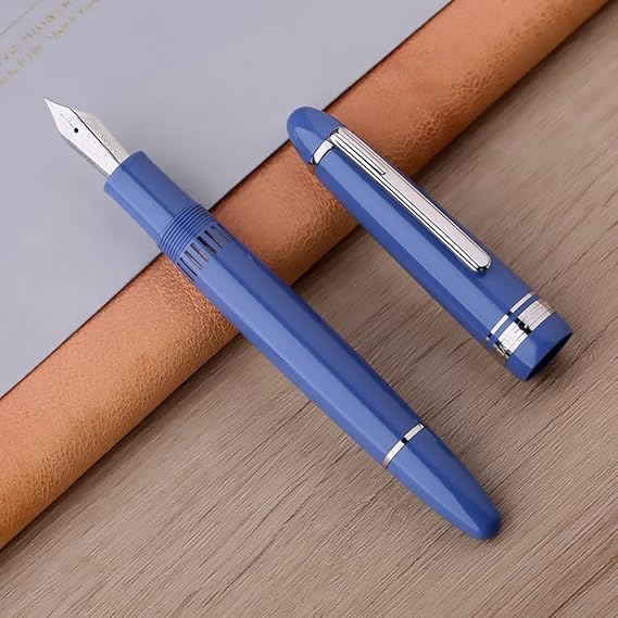 erofa Majohn P136 Piston Fountain Pen Extra Fine Nib with Box, Sky Blue Resin Writing Pen Set