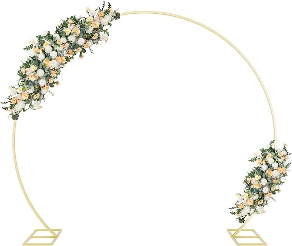 Gawicpy 8.7FT Round Backdrop Stand Metal Circle Balloon Arch Frame, Backdrop Stand Arch, Wedding Arches for Ceremony Birthday Party Bridal Graduation Decoration Baby Shower (Gold)