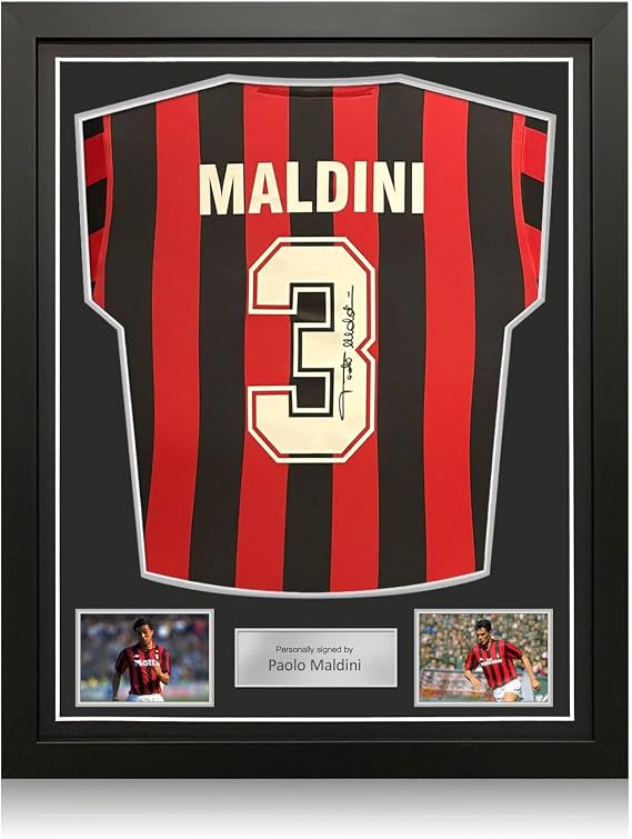 Paolo Maldini Signed Milan 1988 Home Soccer Jersey. Standard Frame