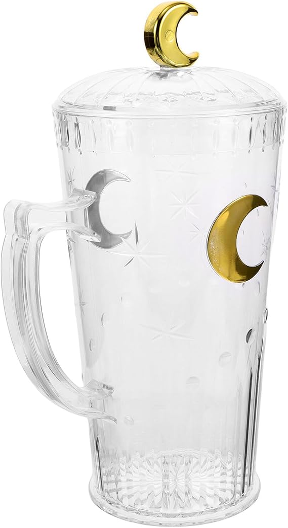 Large Clear Pet Water Pitcher with Handle and Lid Chic Moon Pattern Drink Container for Home Office Parties and Restaurant Use Fridge Water Jug for Cold Beverages and Juice