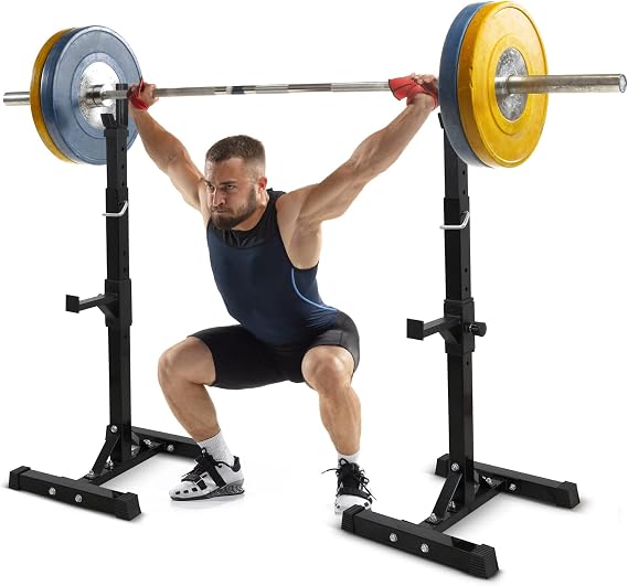 Pair of Squat Rack, Bench Press Rack Adjustable 40"-66" Solid Steel Barbell Rack 550lb Load, Portable Dumbbell Racks Stands for Home Garage Gym, Weight Lifting Push Up Multi-Function