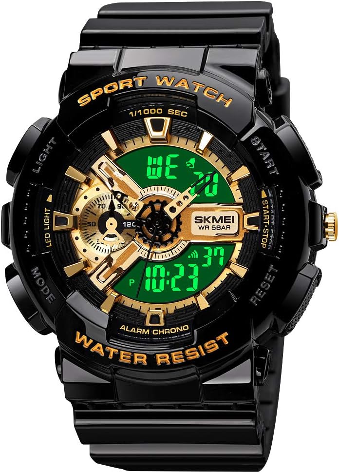 Mens Large Face Outdoor Sports Watches Military Watch Waterproof, Backlight, Alarm, Stopwatch Features - Rugged Wristwatch for Training, Hiking, and Adventure