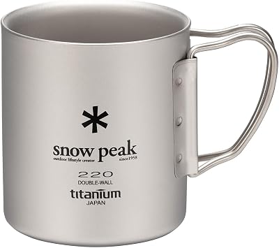 Snow Peak MG-051FHR Titanium Double Mug, 7.8 fl oz 220 ml Capacity, Folding Handle