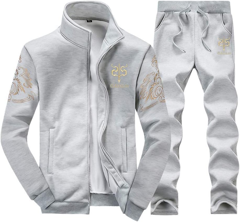 xzbailisha Mens 2 Piece Outfits Casual Long Sleeve Full-Zip Jacket Coat& Pants Jumpsuit Set