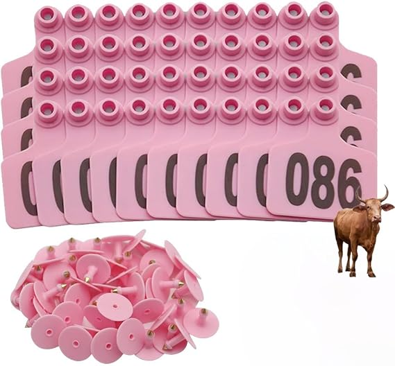 Animal Ear Tags Cattle Ear Tags Cows Ear Tagger Plastic Livestock Animal Ear Tag Thickened Plastic Livestock Ear Tags for Cattle Bull Goat Cow Pig Bull Pink 001-100 Pink No.101-200
