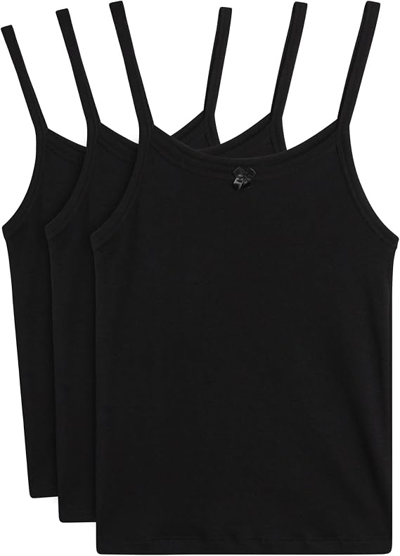 Rene Rofe Girls Camisole 3 Pack 100% Cotton Spaghetti Strap Tank | Soft Breathable Cotton , Three Layering Cami Undershirts for School and Play (2T-14)
