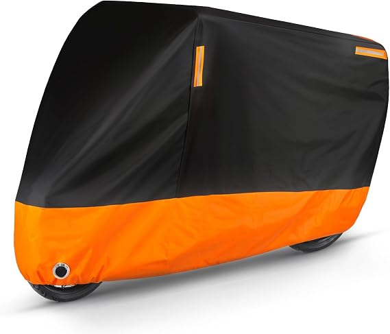 Puroma Motorcycle Cover Heavy Duty Scooter Cover Waterproof Outdoor All Season Universal Weather Quality Protection with Night Reflective, Lock Holes and Storage Bag Fits up to 97" Motorcycle Vehicle
