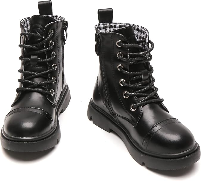 kkdom Boys Girls Waterproof Outdoor Glitter Lace Up Side Zipper Mid Calf Combat Boots(Toddler/Little Kid/Big Kid)