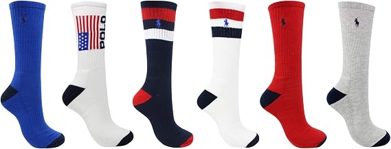 POLO RALPH LAUREN mens Athletic Performance Cotton Ankle Socks - 6 Pair Pack - Moisture Wicking Mesh