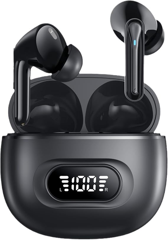 Sports in-Ear ANC Active Noise Cancellation ENC Call Noise Cancellation IPX5 Waterproof 25 Hours Battery Life with Charging Compartment Wireless Bluetooth 5.3 Headphones for Fitness Black