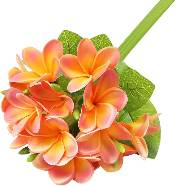 Winterworm 3 PCS Artificial Plumeria Flowers with Leaves,Lifelike Plumeria Frangipani and Bud Bouquets Total 9 Flowers for Home Office Wedding Party Decoration DIY Bouquet Craft Gift (Pink+Orange)