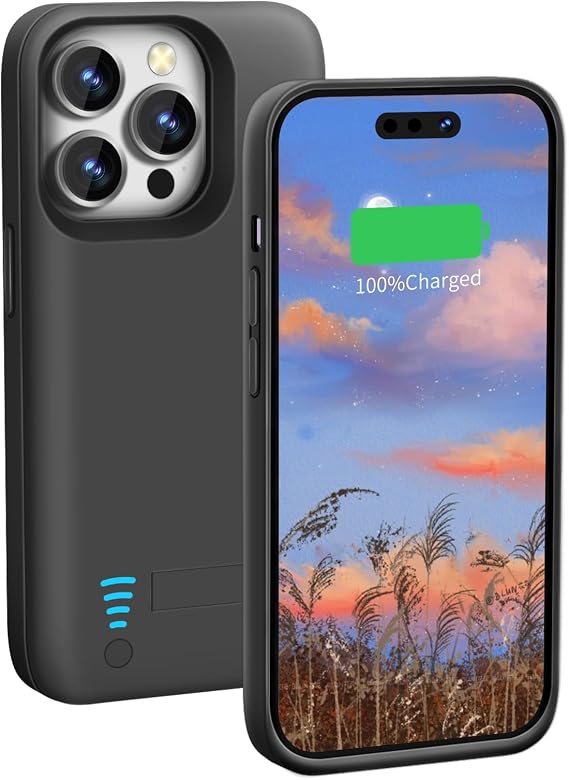Battery Case for iPhone 15 Pro, 5000mAh Rechargeable Extended Battery Charging/Charger Case, Add 100% Extra Juice (6.1 inch) Black