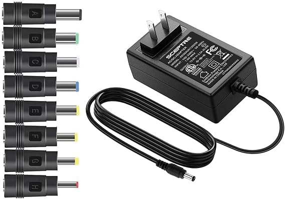 Kado AC/DC Power Adapter 30W 12V-2.5A 2A 1.5A 1A 5.5x2.1mm with 8 Tips | Made for Sceptre Monitor, Echo Smart Speaker & Display, Webcam, Router, Security Camera, LED Light Strip, Bluetooth Speaker