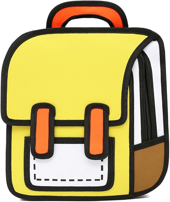 Kids Kawaii Backpack for Boys Girls Cute Toddler 2D Cartoon Comic Paper Jump Bookbag Fun Weird School Schoolbag (Yellow, Large)