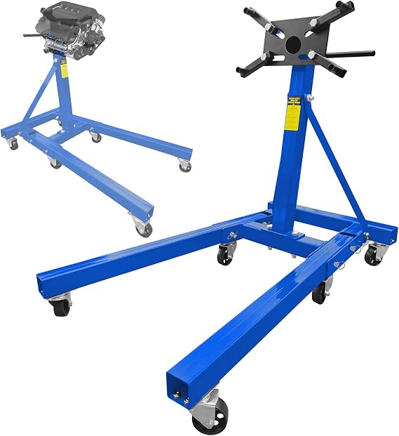 HRVEOCEI Engine Stand 2000LBS, 360 Rotating Motor Stand with H-Base & 6 Casters, Heavy-Duty Steel Engine Stands with Adjustable Arms for Car/Motorcycle Engines, Folding (Blue)