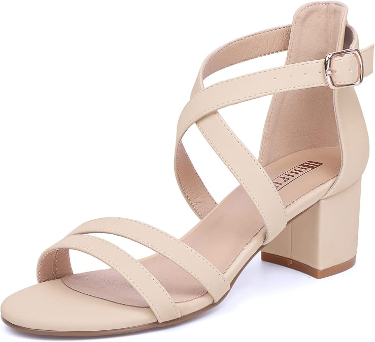 IDIFU Women's Block Low Chunky Heels Strappy Heeled Sandals