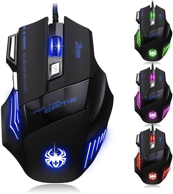 zelotes 7200 DPI 7 Buttons Professional LED Optical USB Wired Gaming Mouse Mice for Gamer