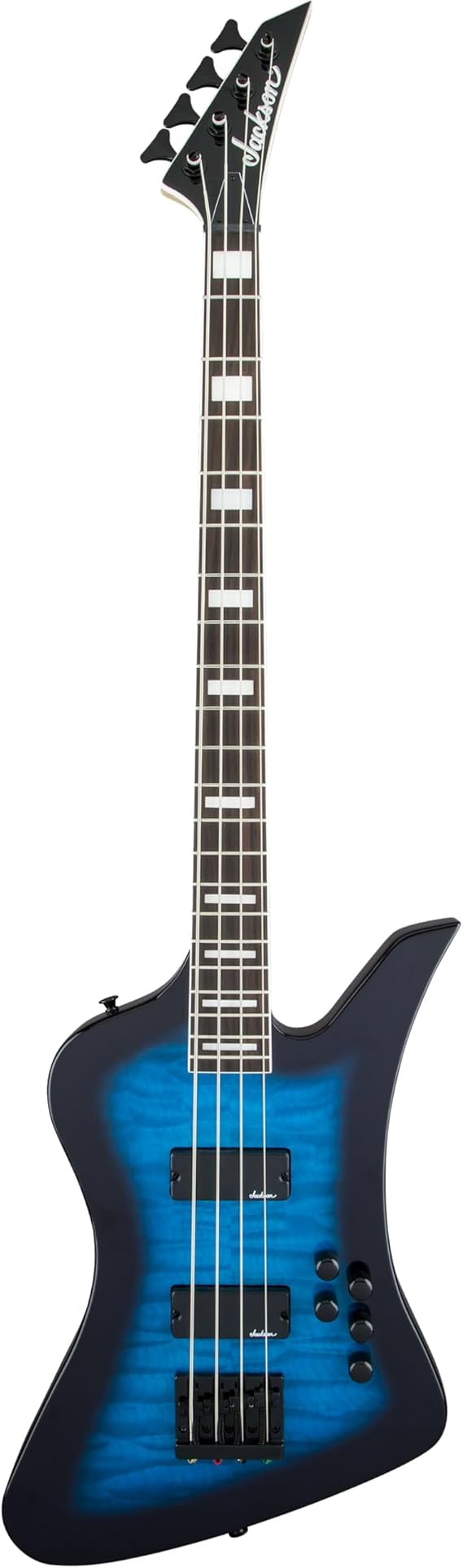 Jackson JS Series Kelly Bird Bass JS3Q, Transparent Blue Burst, Amaranth Fingerboard