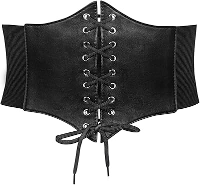 DOOVID Women Leather Belt Stretchy Wide Corset Belts Elastic Vintage Halloween Costume Lace-up