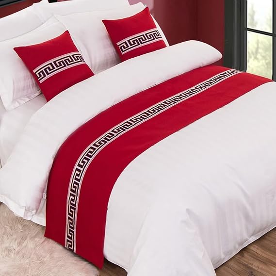 European Style Bed Scarf Linen Fabric Bed Runner with Embroidered Stripes Home Hotel Decoration Bed Flag Wedding Room Bed Tail Pillowcase