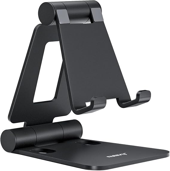 Nulaxy Full Aluminum Dual Folding Cell Phone Stand for Desk, Black