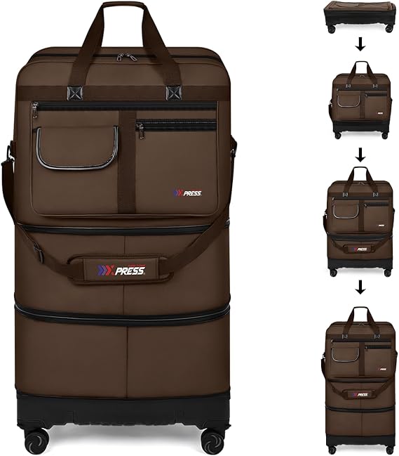 36" Expandable Rolling Duffel Bag w/Wheel,3-Layer Foldable