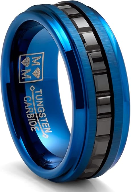 Metal Masters CO. Tungsten Men's Eternity Princess Ring Two-Tone Wedding Band 8MM