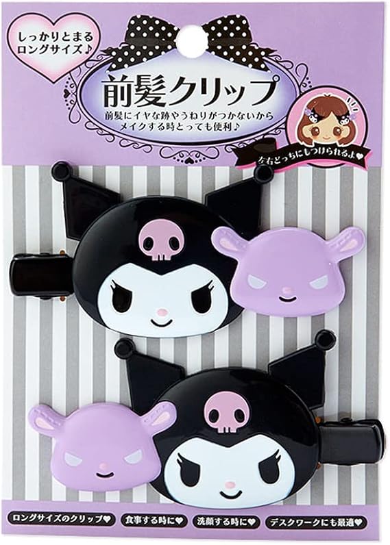 SANRIO Chromi Long Bangs Clip - Black, 2 Pack - 4 x 1.5 inches (10 x 14 cm) - Hair Clip for Girls & Teens