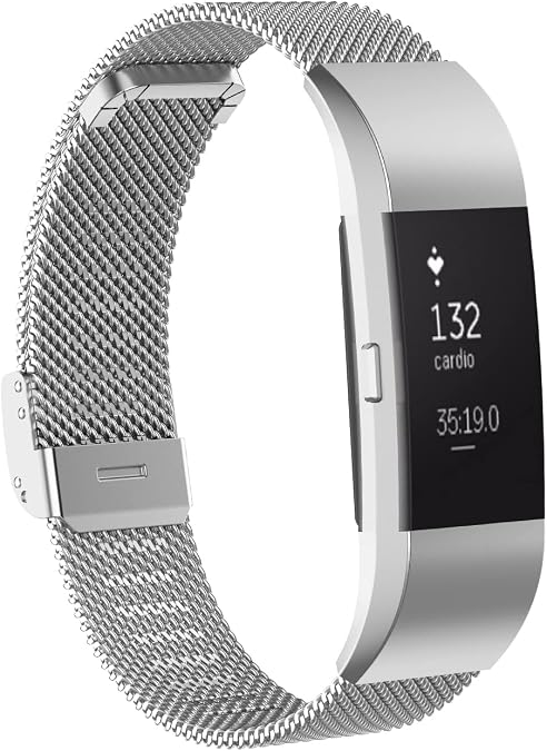 Metal Band Compatible with Fitbit Charge 2 / Charge 2 HR Mesh Woven Stainless Steel Smartwatch Wristbands Replacement Strap