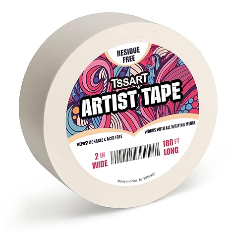 White Artist Tape - Masking Artists Tape for Drafting Art Watercolor Painting Canvas Framing - Acid Free 2 Inch Wide 180FT Long