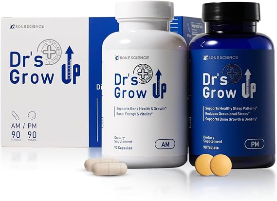 BONE SCIENCE Dr's Grow UP AM & PM Bone Support for Kids & Teens, D3 K2 MK-7 | Day and night system with calcium, essential minerals, vitamin D3 and K2 MK-7 for everyday bone and nutritional support needs