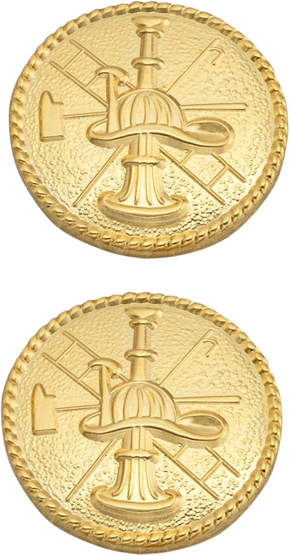 Smith & Warren Firefighter Scramble Vertical Horn On Round Disc with Rope Border Collar Brass Rank Insignia Gold Finish Fire Uniform Pin
