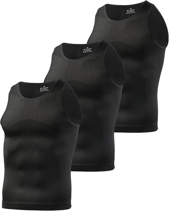 Casey Kevin 3 Pack Men's Gynecomastia Compression Shirt Slimming Shapewear Tummy for Men Sleeveless Workout Tank Top