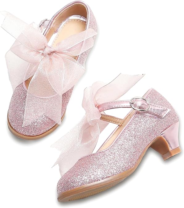 THEE BRON Girls Low Heel Dress Shoes Mary Jane Party Wedding Flower Girl Pumps