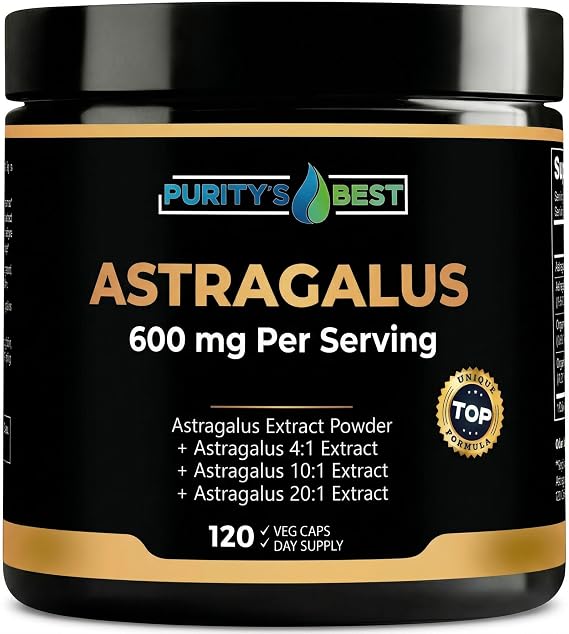 Puritys Best Astragalus Root Complex 600mg Organic 20:1, 10:1 & 4:1 Extract Blend Immune Support & Natural Balance 120 Vegan Capsules