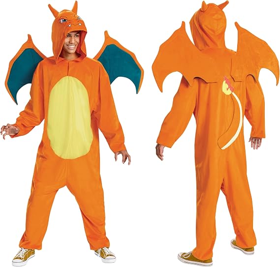 Disguise womens Charizard Costume for Adults, Deluxe Official Pokemon Halloween Costume With Hood and Wings