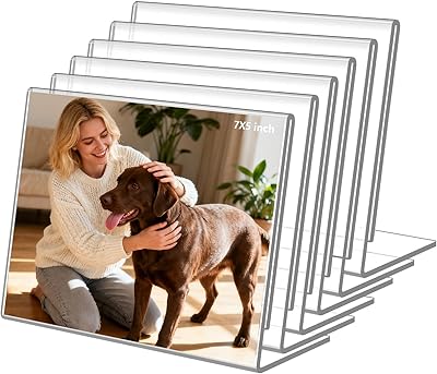 6 Pack 7x 5 Clear Acrylic Self Standing Picture Frames,Photo Frame Stand Perfect for Showcasing Memories Tabletop Display for Home or Office Decor,Horizontal