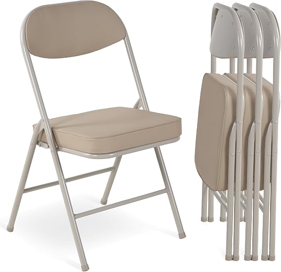 Padded Folding Chairs Set of 4, Khaki | , Folding Chairs with Cushion and Durable Metal Frame,No Assemble Required for Party Wedding Kitchen Office
