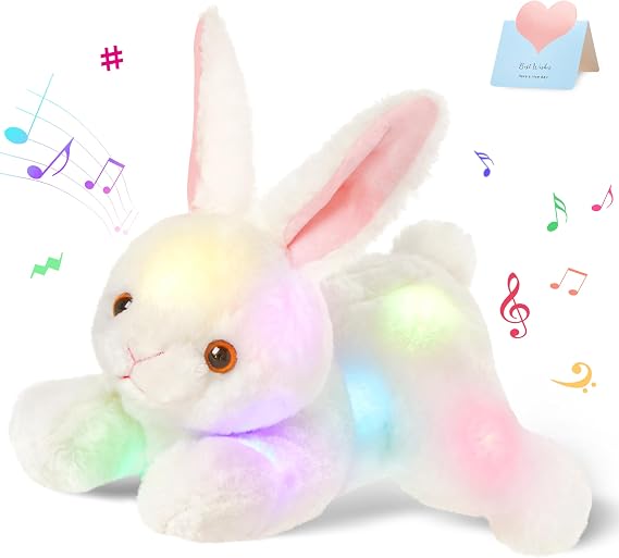 SpecialYou Light up Music Plush Bunny Rabbit Stuffed Animal Rabbit Plushie Toy Glow in The Dark Bedtime Companion Easter Bunny Gift for Kids, 14Best Gifts for Easter Day(LED & Musical)